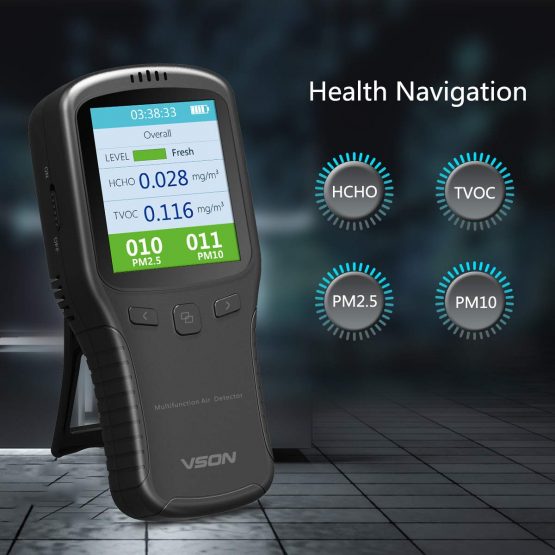 VSON Air Quality Monitor Grey Indoor Air Quality Detector Accurate Testing Formaldehyde(HCHO) TVOC PM2.5 PM1.0 Professional Intelligent Handheld Air Quality Meter for Home Car Outdoor Detection (Grey) - Image 2