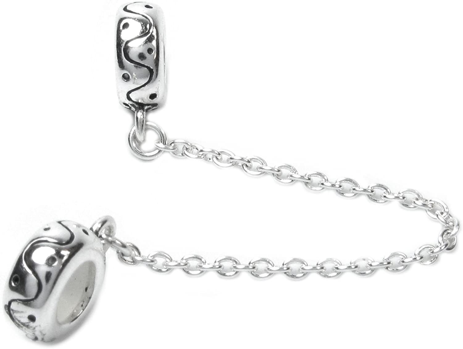 Queenberry Sterling Silver Round Rubber Stopper European-style Bead Charm with Safety Chain, 10-October
