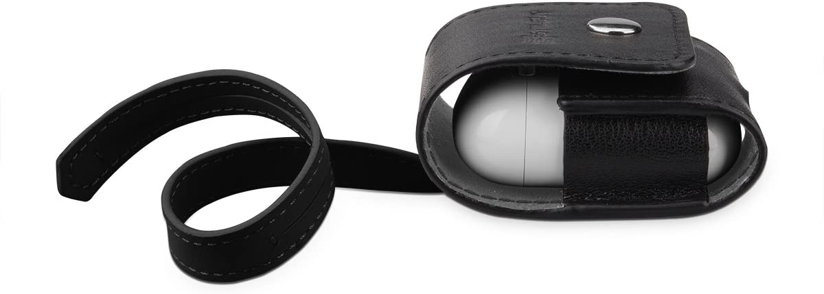 StilGut Leather Case with Leather Strap Compatible with AirPods Earphones, Black Nappa, Black Nappa - leather Strap - Image 3