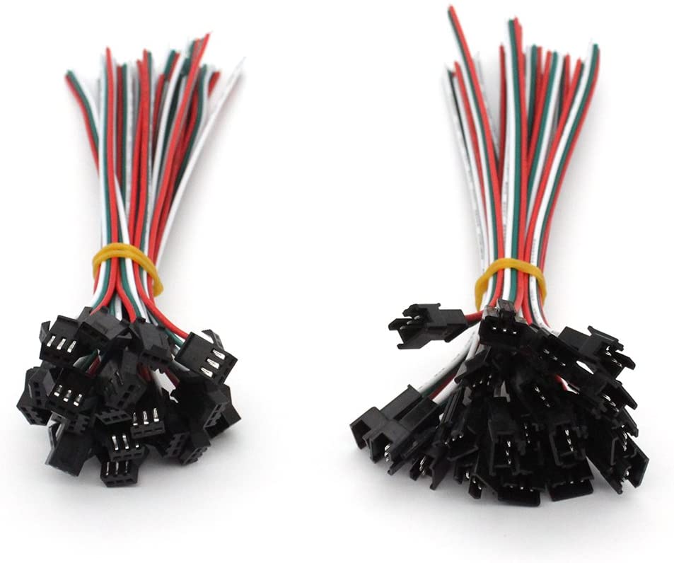 VIPMOON 20 works JST SM 3 Pin Male to Female Plug EL Wire Cable Connector Adapter for WS2811 WS2812B SK6812 LED Strip Lights