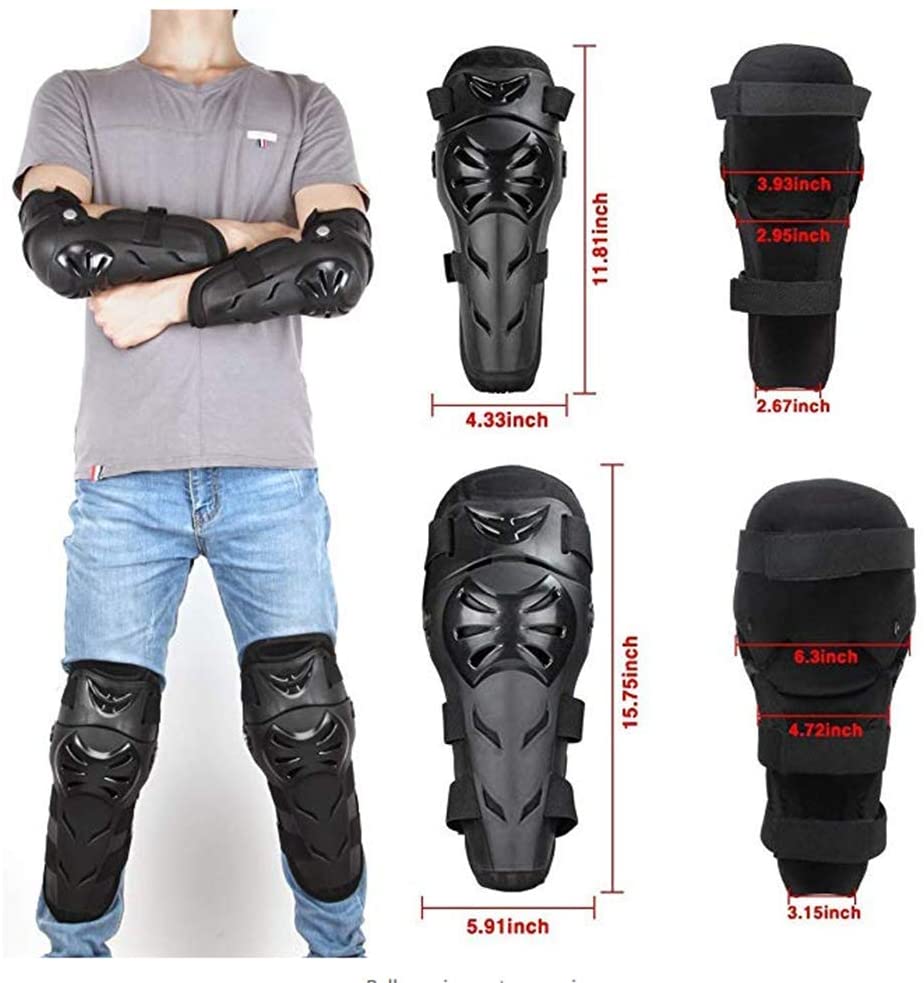 Motorcycle Knee Shin Guards & Elbow Pads Set - 4 Pcs Adjustable Knee Elbow Pads Armor Motorcycle Protective Gear For Motocross Racing Cycling(Black) - Image 2