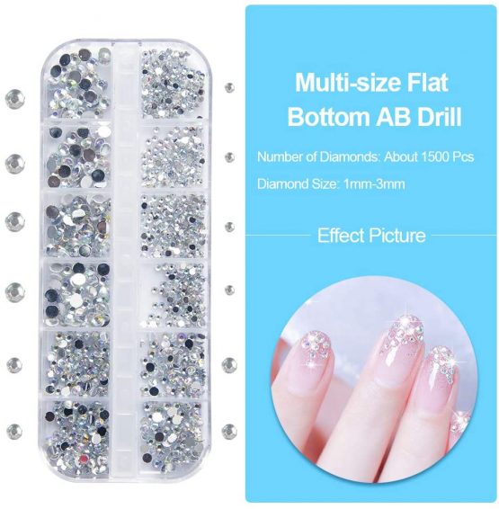 Nail Art Rhinestones and Nail Gems 3 Boxs, Flat Nail Crystals Clear Rhinestones Mix Sizes with 2 Rhinestone Picker Tool Pens, 2 Nail Wooden Sticks and 1 Pink Tweezer - Image 3