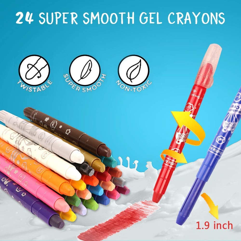 Shuttle Art 24 Colours Gel Crayons for Toddlers Non-Toxic Twistable Crayons Set for Kids Children Colouring Crayon-Pastel-Watercolour Effect - Image 3