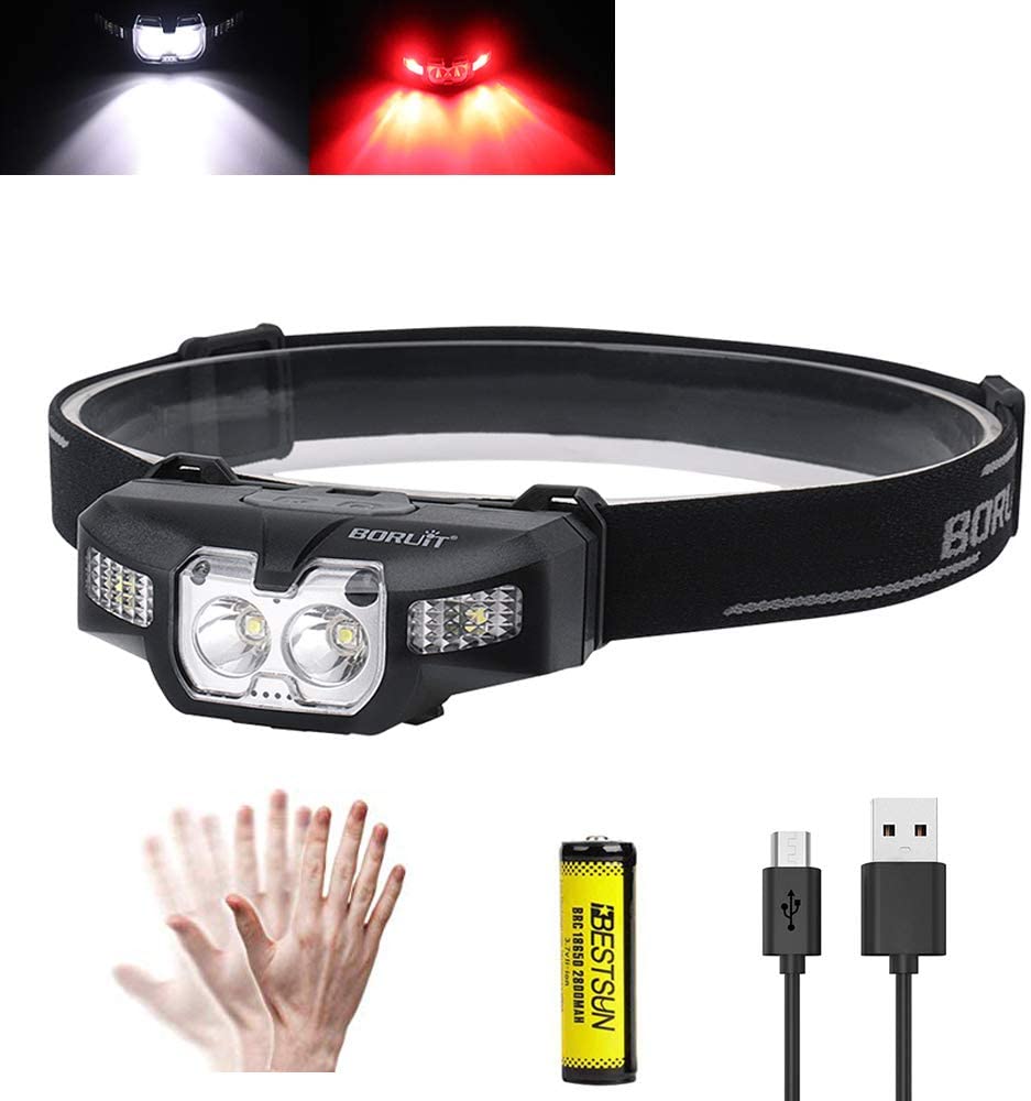 BESTSUN 1000 Lumens LED Head Torch Rechargeable, Red Light Head Torches LED Super Bright 2 x XPG