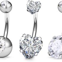 FECTAS 3pcs Silver Belly Button Ring Top Zirconia 316L Surgical Steel 14G Navel Bars Piercing Jewellery