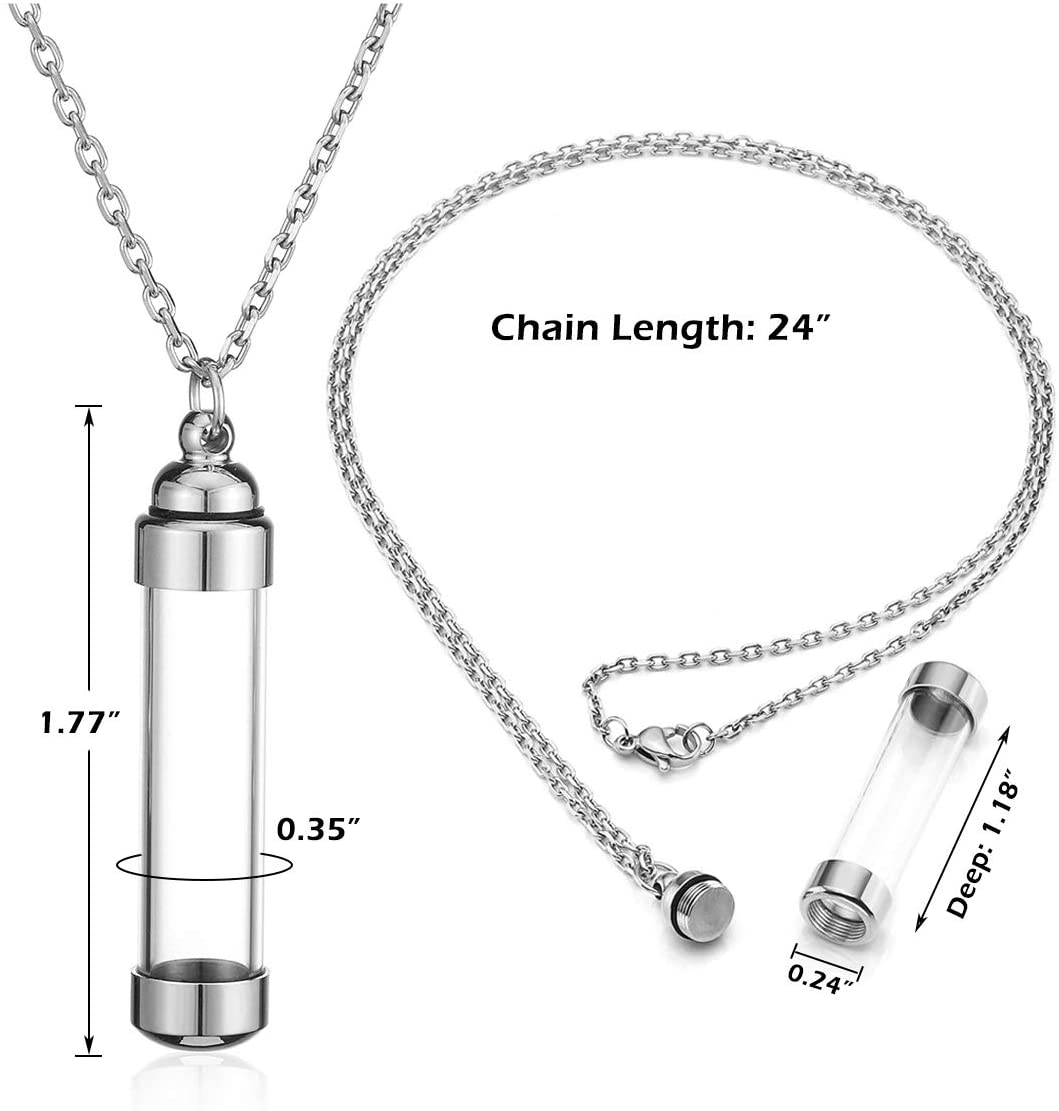Jovivi Silver Cremation Jewellery for Ashes Keepsake Necklace Memorial Stainless Steel Acrylic Cylinder Urn Pendant Necklace for Women Men - Image 3