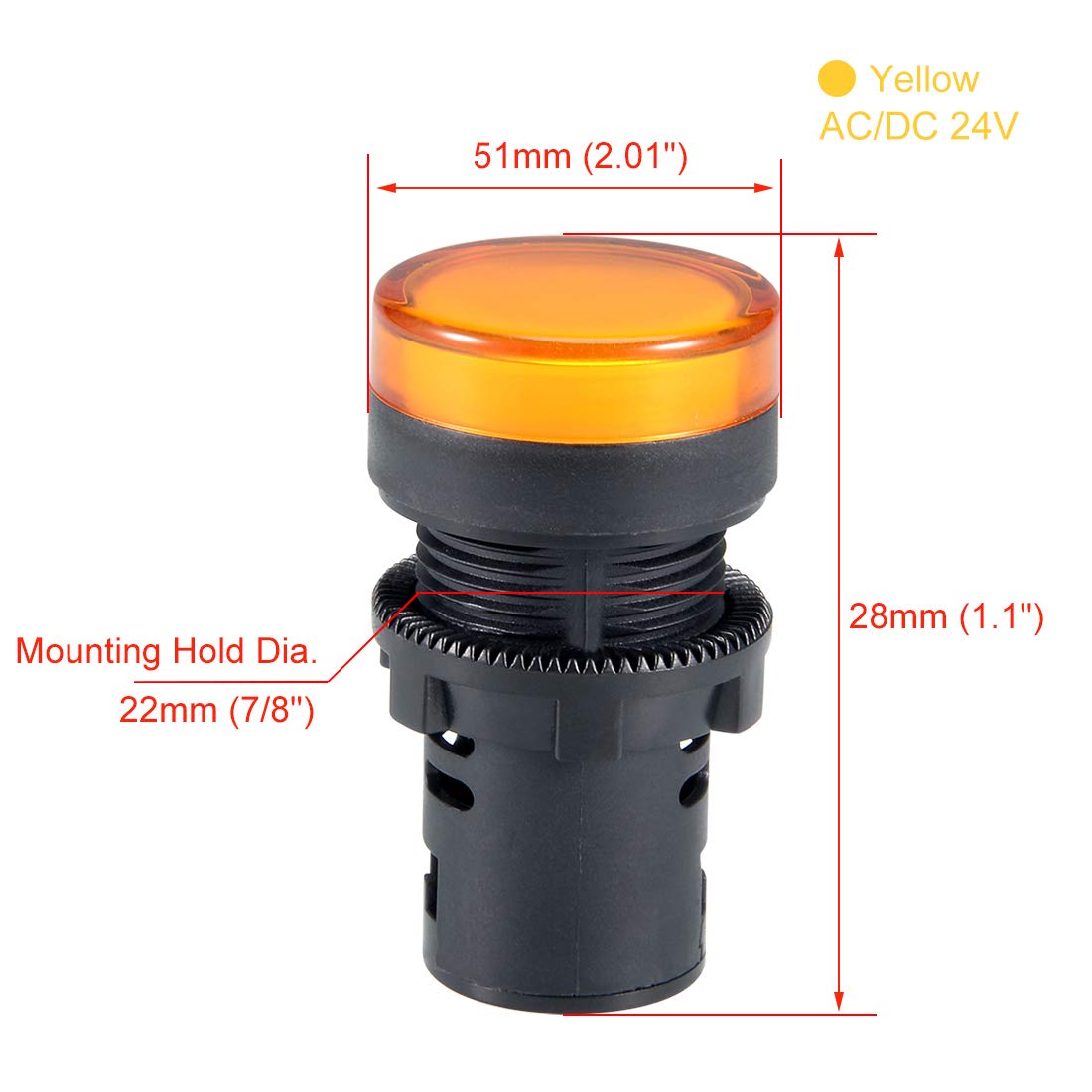 sourcing map 5Pcs Yellow Indicator Light AC/DC 24V, 22mm Panel Mount, for Electrical Control Panel HVAC, DIY Projects - Image 2
