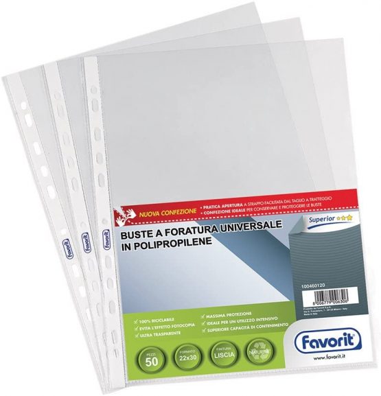 Favorit Buste Perforate, Lucide, Alto Spessore, 22 x 30 cm, 50 Pezzi, Trasparenti