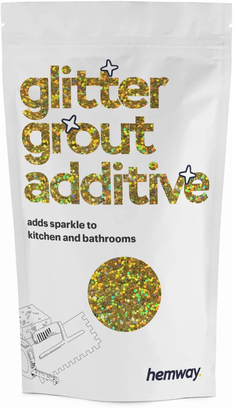 Hemway Gold Holographic Glitter Grout Additive 100g Metallic Flakes for Adding Sparkle to Kitchen & Bathroom Tiles