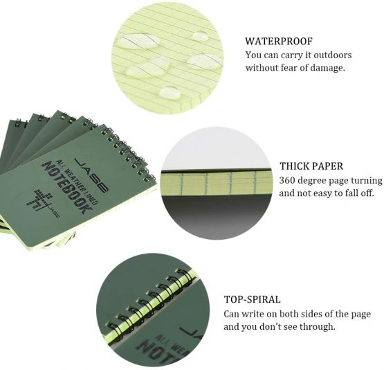 RETON 10 Pack Waterproof Notebook, 3 x 5 Inches Pocket Notepad, All-Weather Memo Pads with Top-Spiral, Tactical Steno Pads with Grid for Outdoor Activity Recording (Army Green) - Image 2