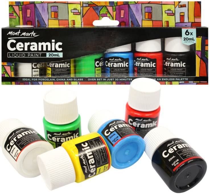 MONT MARTE Ceramic Paint Set, 6 pieces x 20ml, Water resistant Ceramic Colours