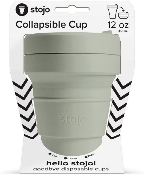 Stojo On The Go Collapsible Coffee Cup | Pocket Size Collapsible Silicone Travel Cup | Brooklyn Collection - 12oz / 355ml - Sage - Image 3