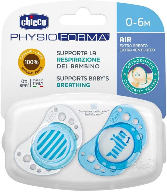 Chicco PhysioForma Air, Newborn Pacifier 0-6 Months, Latex Teat, 2 Pieces, Helps Physiological Breathing and Promotes Suitable Development of Baby's Mouth, Blue - Image 3