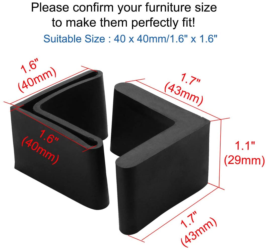 sourcing map Rubber L Shaped Angle Iron Leg Foot Cover Cap 40mm x 40mm 5pcs Black - Image 2