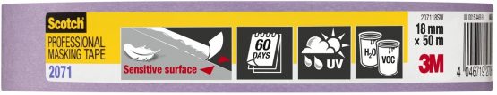 3M Masking Tape 2071 Sensitive Surfaces, low tack, indoors & outdoors, 18 mm x 50 m - Image 3