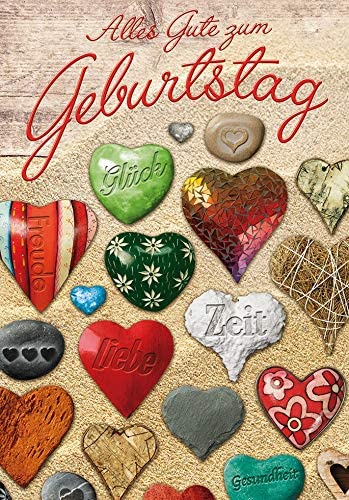 Perleberg Basic Classic Birthday Card - Colourful Hearts - 11.6 x 16.6 cm, 7510116-2, Multicolor