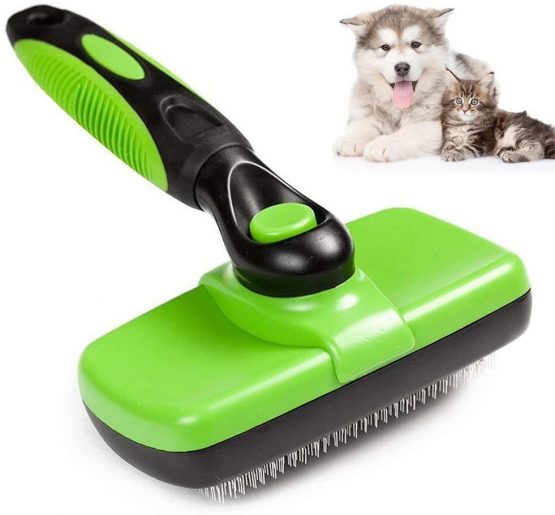 AIWEIYER Self Cleaning Slicker Brush-Pet Dog & Cat Grooming Brush- Ergonomic Soft Grip Handle -for Quick & Easy Pet Fur Removal Dander,Dirt,Massages,Improves Circulation (Yellow)