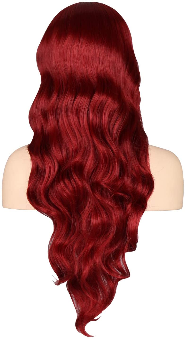 OKVGO Dark Red Fashion Natural Full Long Curl Wig for Women Cosplay Party and Ladies Daily Use, Dull Red, 32 Inch (Pack of 1) - Image 2