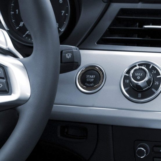 kwmobile Start Stop Button Ring Compatible with BMW BMW 3 Series E90/E91/E92/E93 - Carbon Fiber Car Trim Cover - Black - Image 2