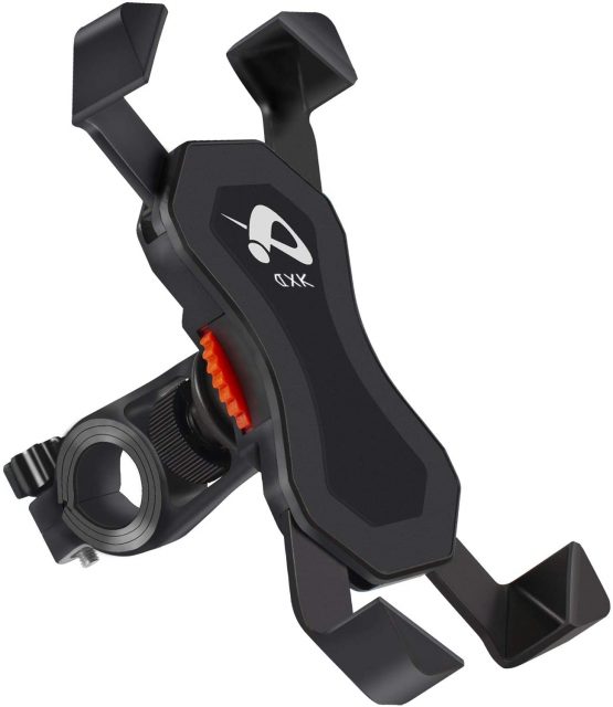 DXK Bike Phone Holder, 360°Rotation Universal Adjustable Bicycle Motorcycle Phone Mount Cradle Clamp for Motorbike, Moped, Scooter -Waterproof-AntiShake & NonSlip - 3.5 to 6.5 Inch Smartphone