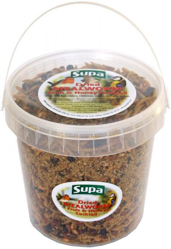 Supa Wild Bird Food Dried Mealworm Fruit and Honey Cocktail, 1 Litre Bucket, Mixed