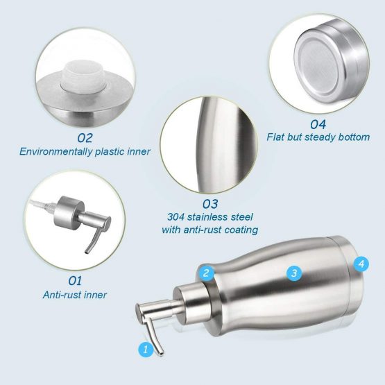 ARKTEK Soap Dispenser, 400ml Liquid Soap Dispenser Stainless Steel Washing Up Liquid Dispenser for Bathroom, Kitchen Sink… - Image 3