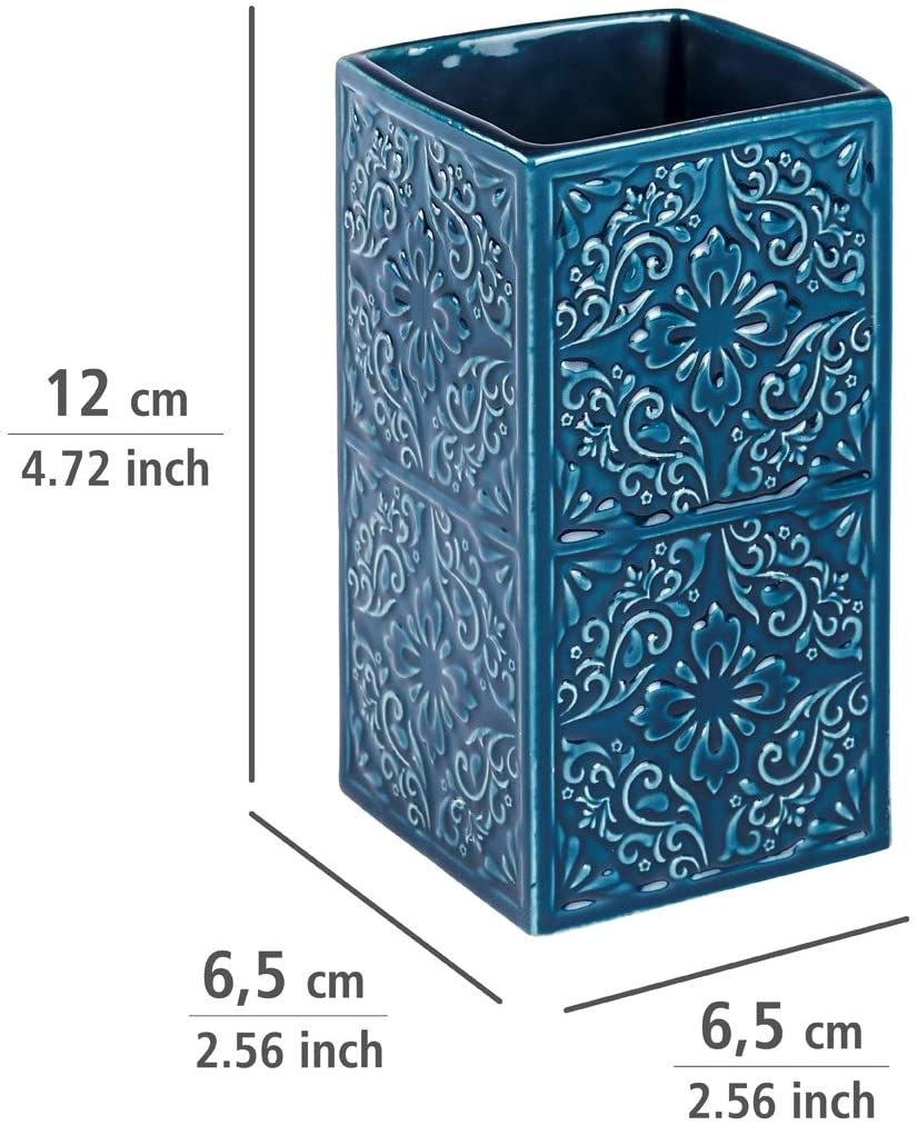 WENKO 22652100 Toothbrush tumbler Cordoba Blue - holder for toothbrush and toothpaste Ceramic, 6.5 x 12 x 6.5 cm, Blue - Image 4