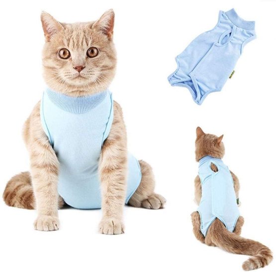 Cat Professional Surgical Recovery Suit,Cat Clothes for Abdominal Wounds or Skin Diseases (L, Blue)