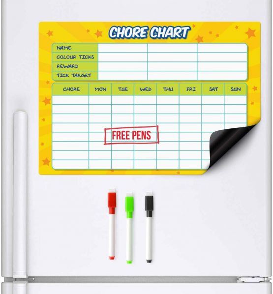 CKB LTD CHORE CHART Magnetic Fridge Board With Drywipe Marker White Board & Pen - Magnet Whiteboard Kitchen Home Office Memo Notice Family Rota Large Jobs To Do A3 Meal Daily Planner