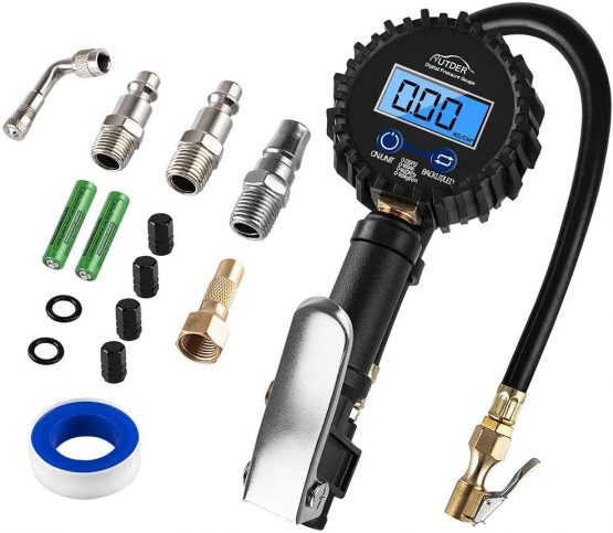 AUTDER Digital Tyre Pressure Gauges 235 PSI Air Compressor Accessories with Backlit LCD and Non-Slip Grip