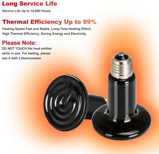 Lucky Farm 2 Pack Reptile Heat Lamp 200W Infrared Ceramic Emitter Basking Heating Light Bulb for Lizards Tortoise Chicken Amphibian Poultry (200W) - Image 3