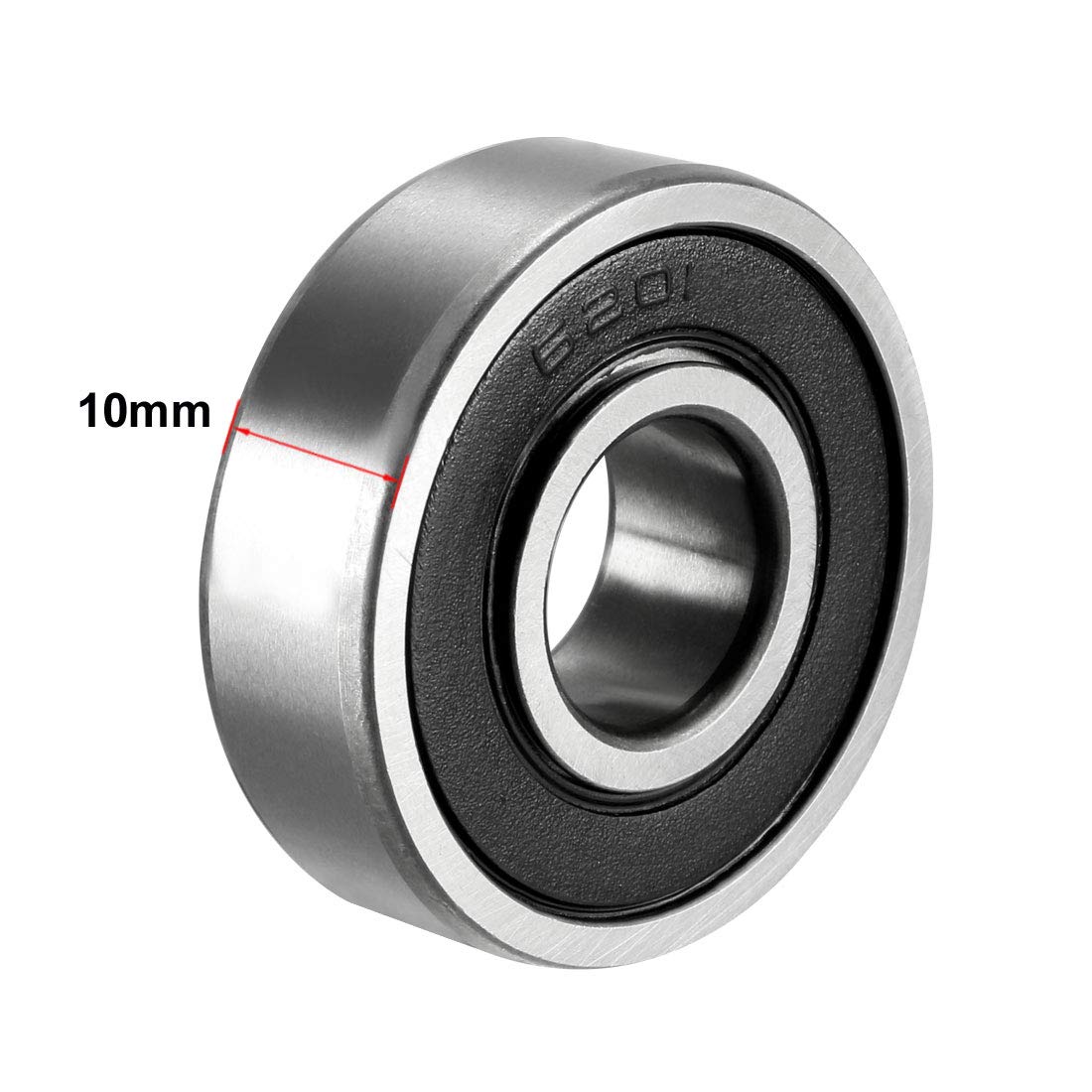 sourcing map 6201-2RS Ball Bearing 12mm x 32mm x 10mm Double Sealed 180201 Deep Groove Bearings, Carbon Steel (Pack of 4) - Image 3