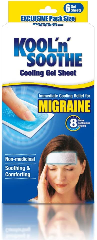 KOOL 'N' SOOTHE MIGRAINE Cooling Gel Sheets/ 6 Pack/Immediate Cooling Relief for Migraine & Severe Headache