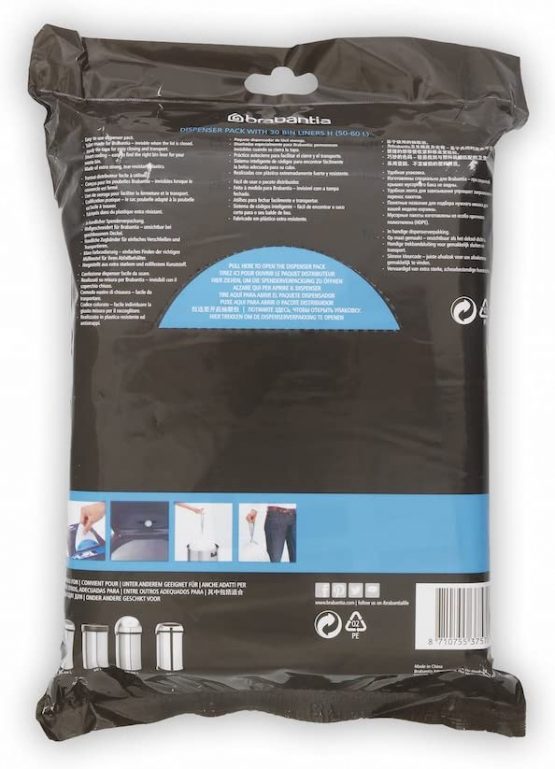 Brabantia PerfectFit Bin Liners (Size H/50-60 Litre) High Quality Thick Plastic Trash Bags with Tie Tape Drawstring Handles (30 Bags) - Image 3