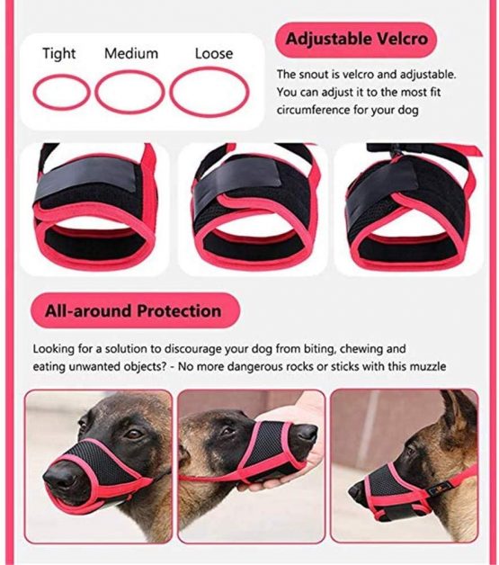 HEELE Dog Muzzles Dog Muzzles Breathable Mesh and Durable Nylon Dog Muzzles with Adjustable Loop and Soft Pad Dog Training Muzzle Prevent for Barking, Biting and Chewing (Black-Red, M) - Image 4