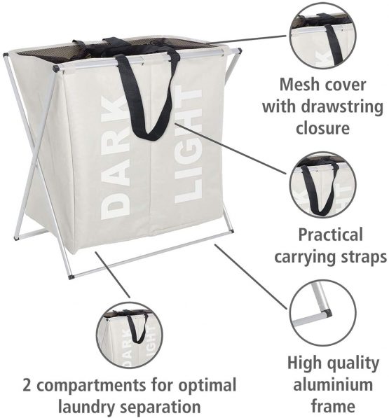 Wenko Laundry bin Duo in beige, Fabric, 38 x 59 x 57 cm - Image 2