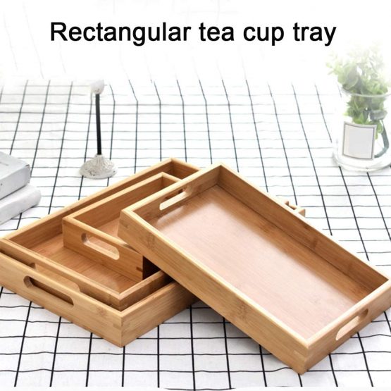 PURATEN Wooden Serving Tray with 2 Handles - Wood Ware Tray Tea Rectangular Home Water Kitchen Trays - Medium 30 X 20 X 4cm - Image 4