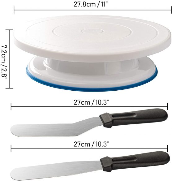 Grandma Shark 11 Inch Cake Turntable and 39 Pcs Decorating Supplies, Piping Tips, Cake Scrapers, TPU Bags, Flower Nail, Flower Lifter, Coupler, Icing Pen, Brush, Cake Cutter, Straight & Offset Spatula - Image 3