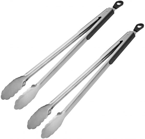 AOOSY 2PCS Barbecue Tongs,BBQ, Charcoal Tongs Pasta Tongs Long Kitchen Tongs Cooking Grill BBQ Long 14 Inch Locking 18/8 Premium Stainless Steel Locking Heat Resistant Salad Tongs for Camping Serving
