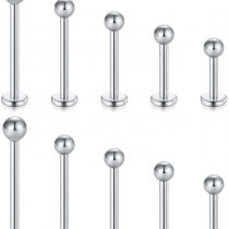 5 Pairs (10PCS) 16G Stainless Steel Labret Monroe Lip Ring Tragus Helix Earring Stud Piercing Jewelry 6mm 8mm 10mm 12mm 14mm