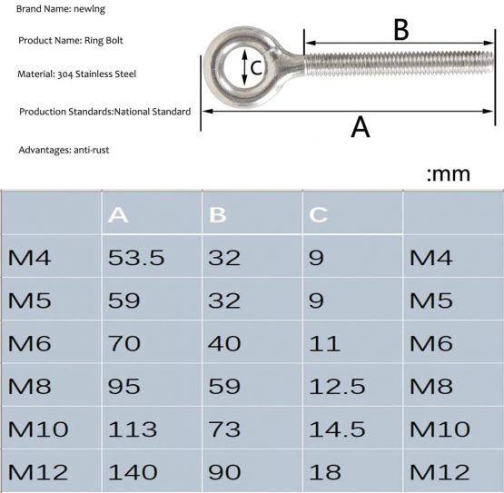 5PCS M10 Eye Bolts 304 Stainless Steel Ring Bolts Heavy Duty Welded Closed Screw Rod Eye Screw Bolts Corrosion Resistant - Image 2