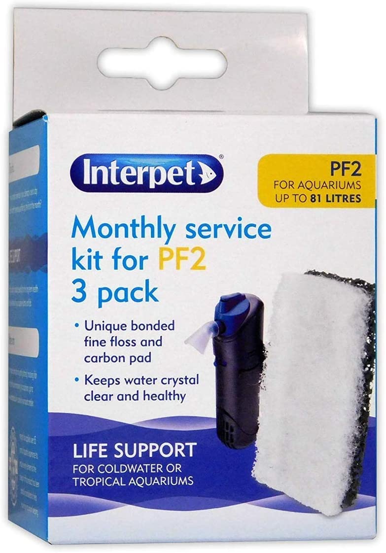 Interpet Monthly Service Kit for Interpet PF2 Aquarium Power Filter, floss and carbon bonded replacement foams (pack of 3)