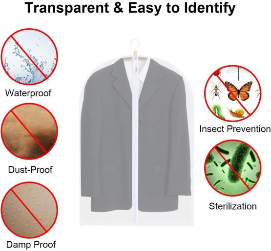 Vicloon Garment Covers, 6Pcs EVA Clothes Cover Bag Waterproof Dustproof With Zipper, Translucent Suit Protector Garment Bags for Clothes Suits Shirts Gowns and Dresses - Image 2