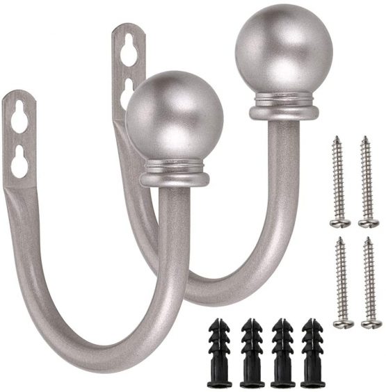 BSTKEY A Pair of Lightweight Metal Curtain Hooks - Retro Wall Mounted Curtain Hold Back Tiebacks Wall Hook Tassel Drapery Holder (Grey)