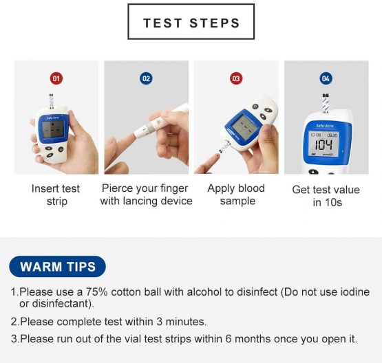 sinocare (Safe Accu2) Glucose test Strips /Codefree Blood sugar test Strips 50 pcs - Image 2