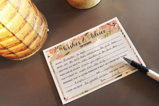 Marriage Advice and Well Wishes for Bridal Shower - 50 Sheet Floral Wedding Game Cards, Rustic Party Supplies for Hen Party and Rehearsal Dinner, 50 Vintage Cards Included, 5 x 7 Inches, Pink - Image 3