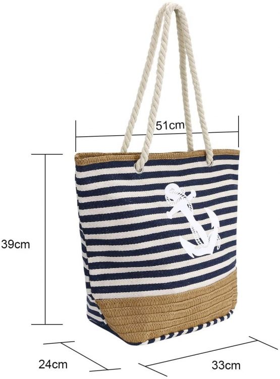 flintronic Women Beach Bag | Canvas Travel Tote Bag | Large Shoulder Bag with Rope Handle for Beach, Holiday, Shopping, Traveling (45cm*32cm*14cm) Anchor Pattern Design (Blue) - Image 2