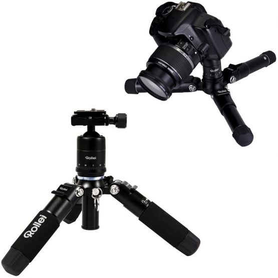 Rollei Compact Traveler Mini M 1 I Black I Light aluminium mini travel tripod I Small pack size photo tripod I Macro tripod with 780g weight I Arca Swiss quick release plate, ball head and tripod bag - Image 3