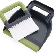 CleanPEAK Mini Portable Dustpan and Brush Set with Soft Grip Handle - 21cm x 19cm x 3cm – Grey / Green