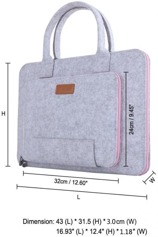 17.3-Inch Laptop Sleeve Ropch Felt Notebook Bag Computer Carrying Bag for 17.3" Acer / Asus / Dell / Lenovo / HP, Grey & Pink - Image 2